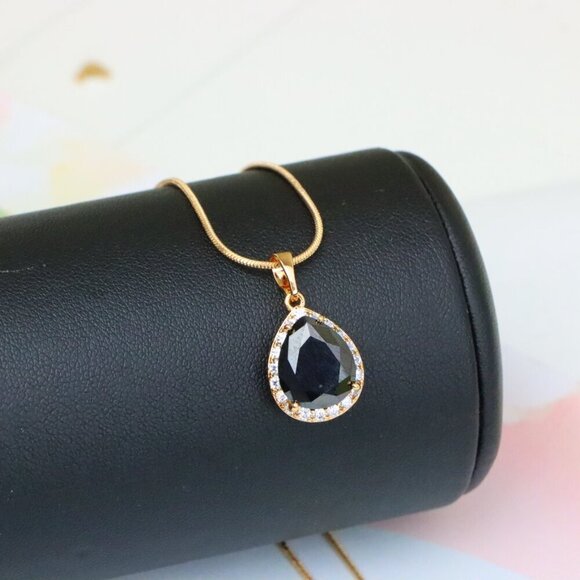 "Teardrop Black Pendant with White Crystal Border in Rose Gold Finish, XPPT1614 - Picture 3 of 13